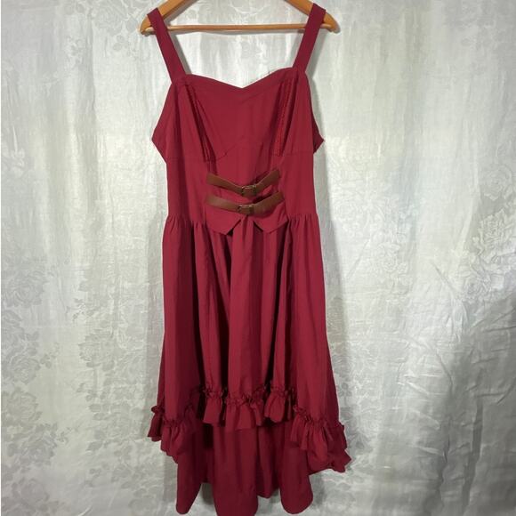 Scarlet Darkness Renaissance Dress Costume XL Red Burgundy Ruffle Hem Smocked - Picture 1 of 11